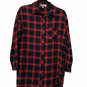 Plaid Tunic Button Up Flannel Top Red & Navy Sz. S